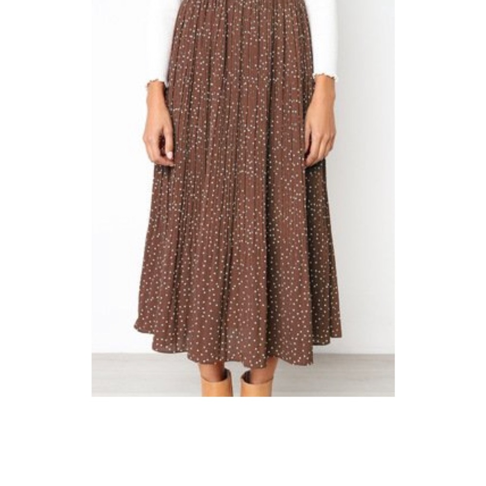 EXLURA High Waisted Pleated Polka-Dot Midi Skirt with Pockets